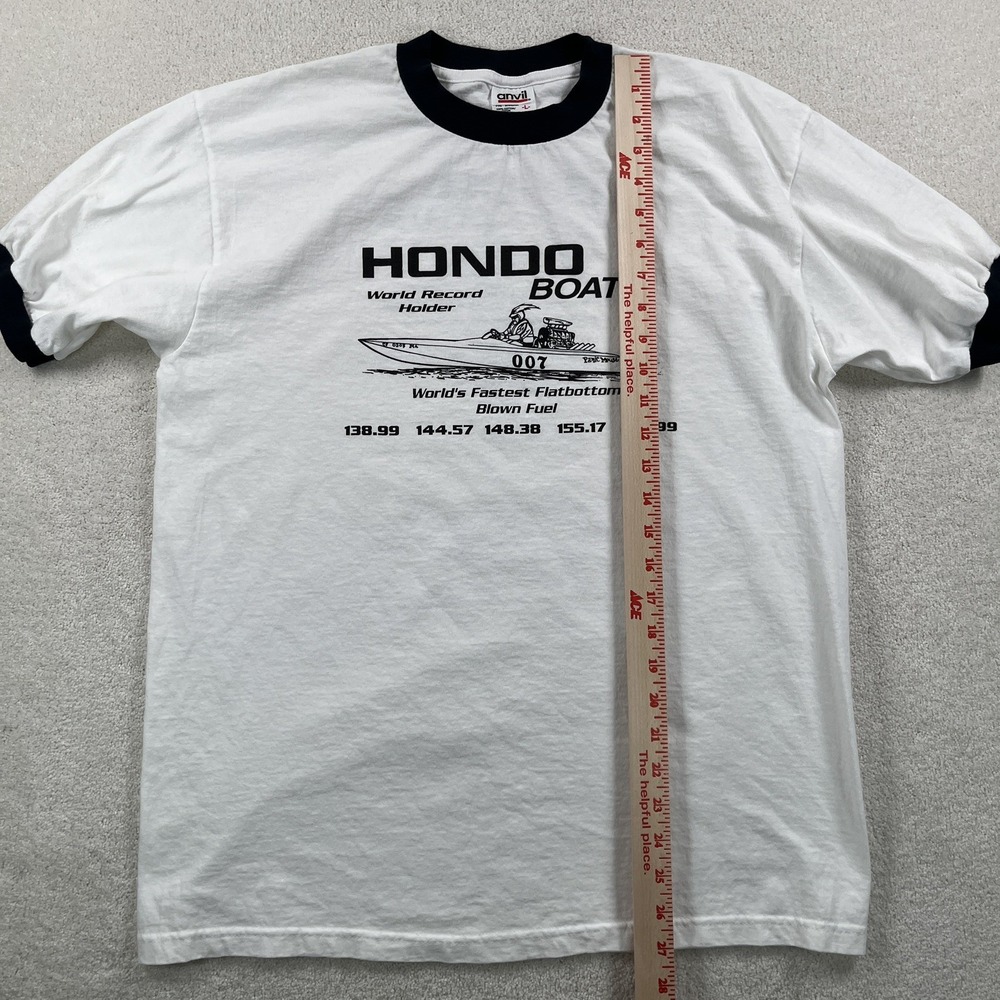 Vintage 80s 90s Anvil Hondo Boats Ringer T-shirt Men's Large Double Sided EUC - Picture 8 of 9